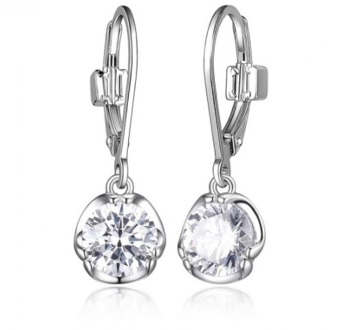 Boucles d'oreilles pour femme en argent 925, zircons, crochet