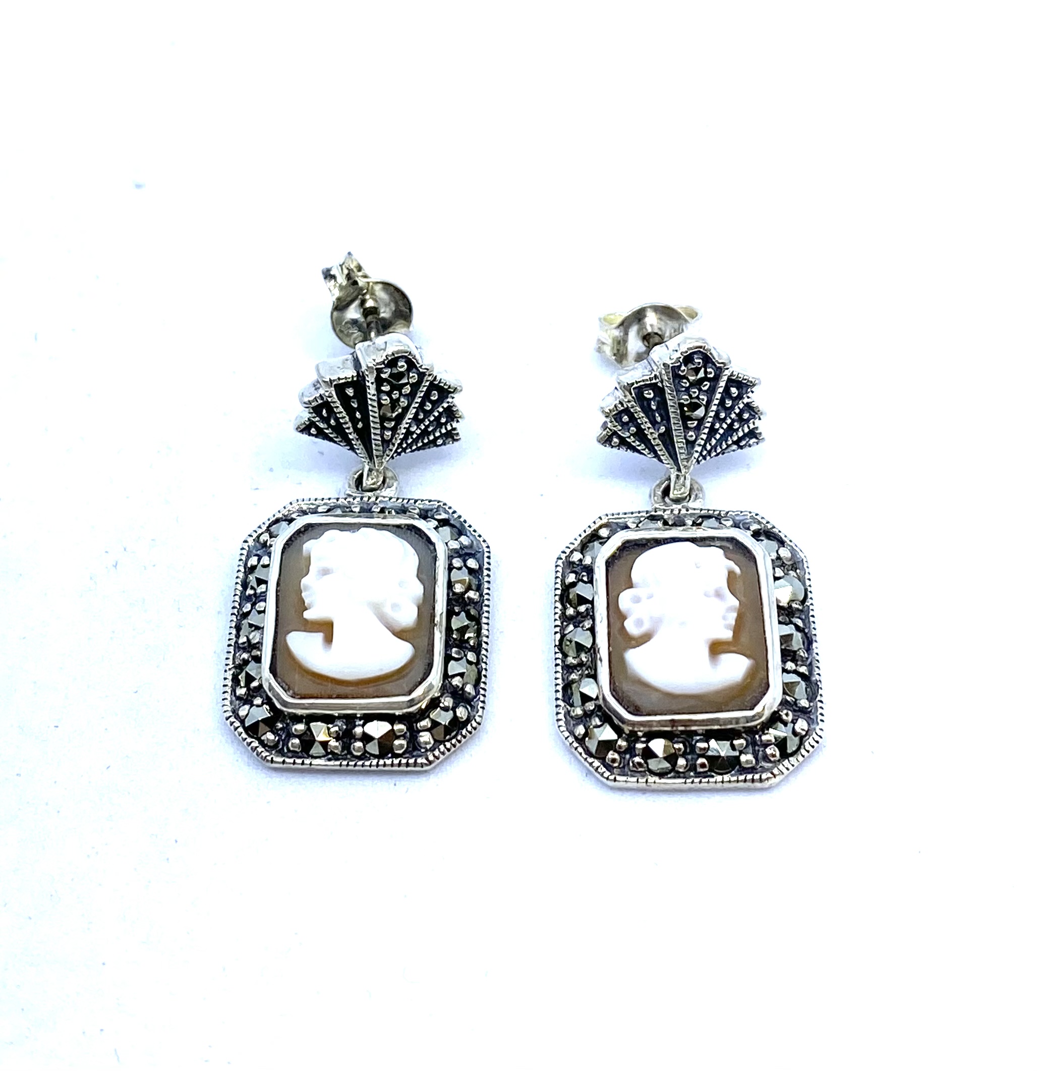 Boucles d'oreilles pour femme en argent 925, camée