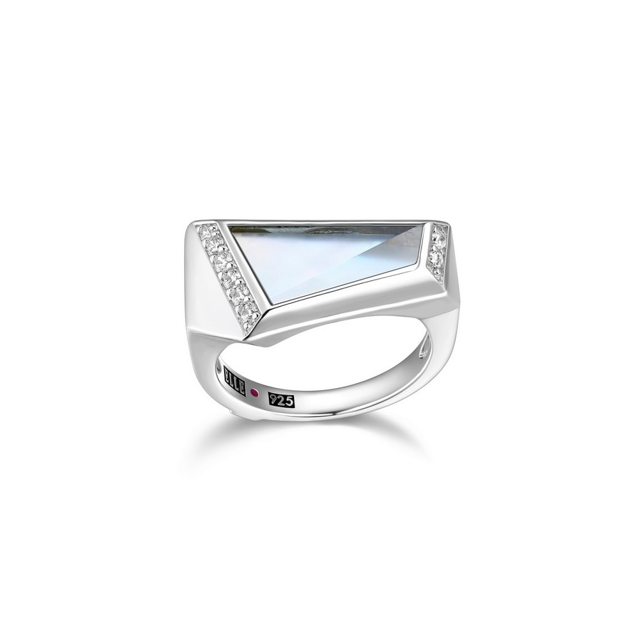 Bague pour femme en argent 925, topaze laboratoire, nacre de perle, zircons