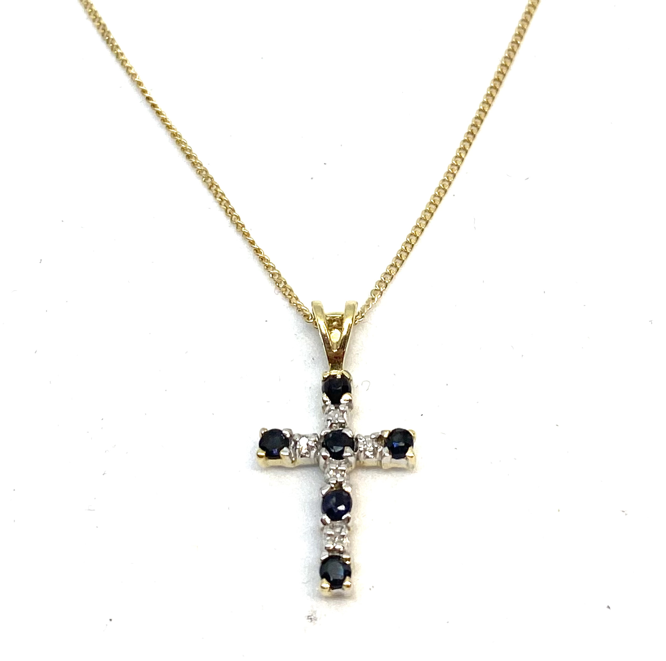 Pendentif en or 10K, 5 diamants pour 0.05 carat, 5 saphirs 2mm