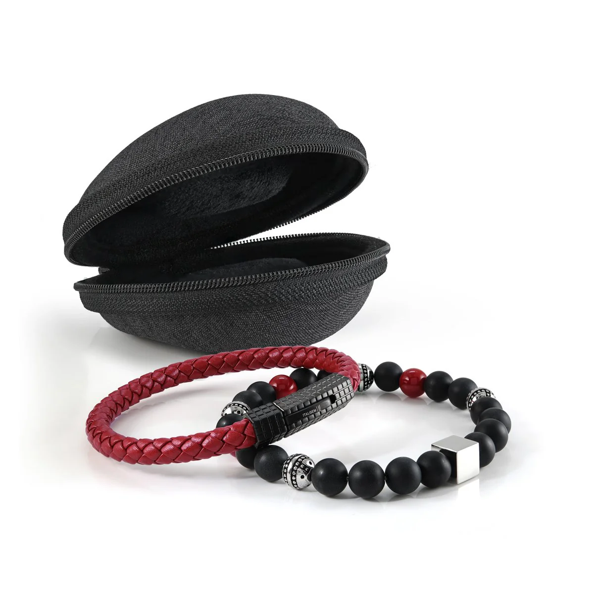 Ensemble de deux bracelets pour homme en stainless et cuir - STACK-21 - Italgem