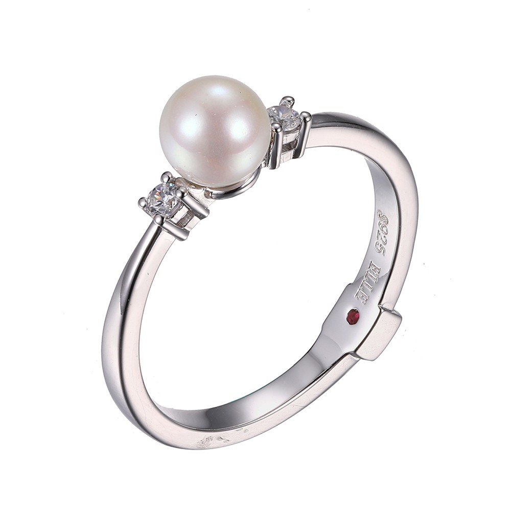 Bague pour femme en argent 925, zircons, perle