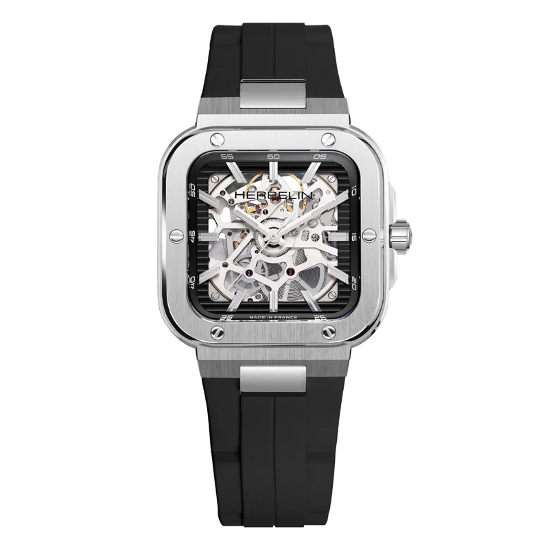 Montre automatique pour homme en stainless, bracelet de caoutchouc, 10ATM, mouvement suisse - 1646SQ14CA - Michel Herbelin