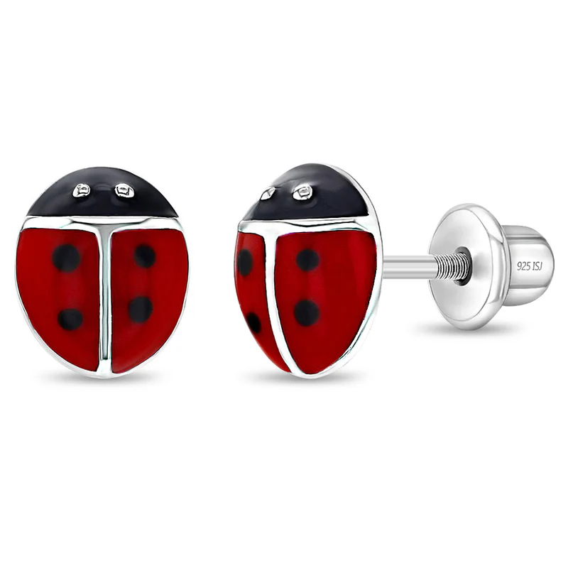 Boucles d'oreilles vissées pour enfant en argent 925, coccinelles - SS-03-00324 - In Season Jewelry