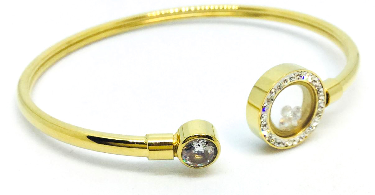 Bracelet stainless rigide, pierres bougeantes