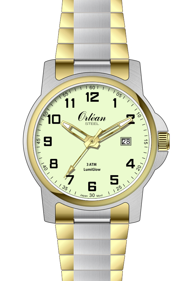 Montre pour homme en stainless, bracelet élastique, 3ATM, lumière - ME3192 - Orléan