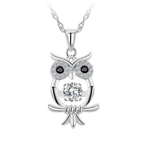 Pendantif argent 925, hibou, 1 pierre dansante
