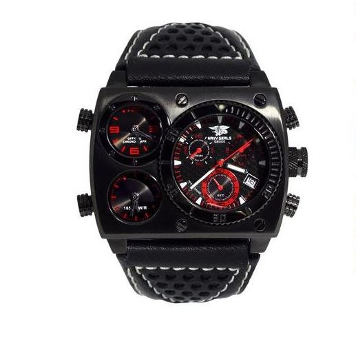 Montre homme stainless et cuir, cadran multiple