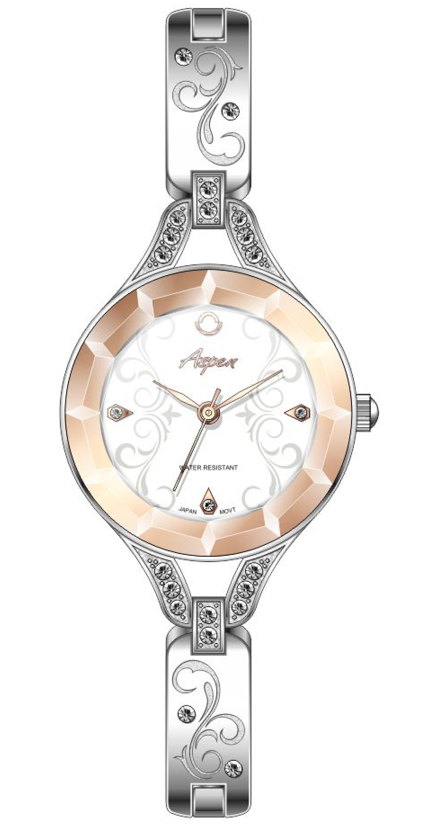 Montre femme, cadran et bracelet garnis de pierres, vitre diamantée