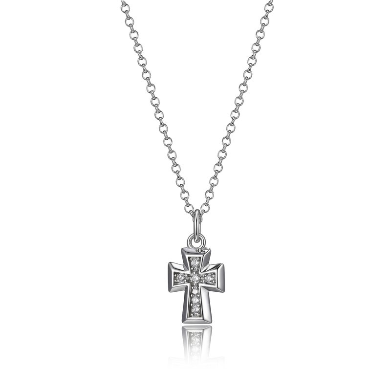 Pendantif+chaine argent 925, croix sertie de zircons