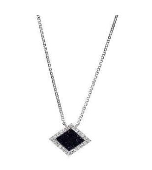 Pendantif argent 925 carré garni de pierres, pierre noire carré