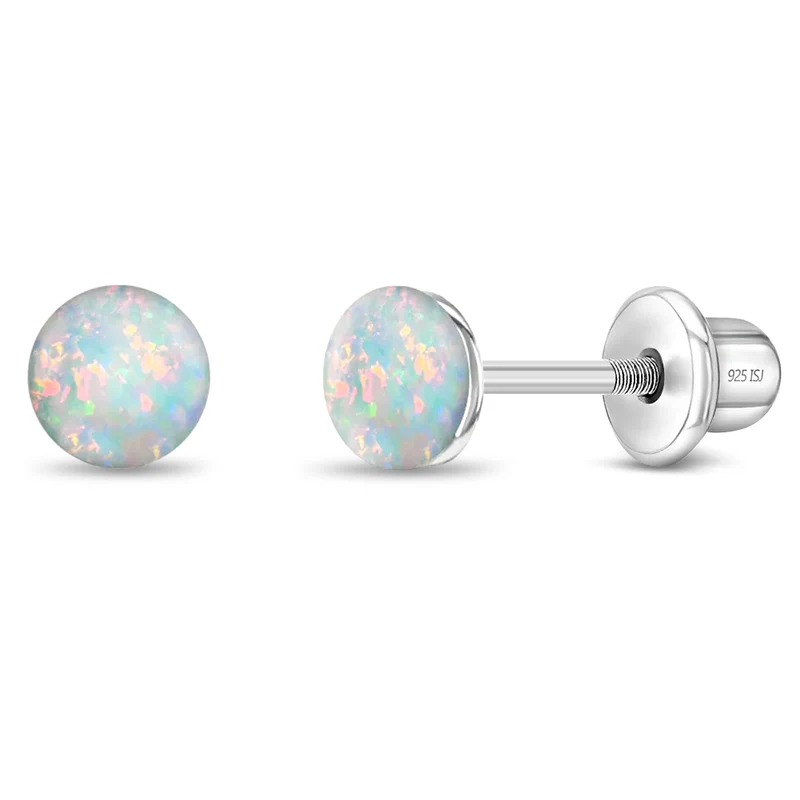 Boucles d'oreilles vissées pour enfant en argent 925, opales - SS-03-00827 - In Season Jewelry