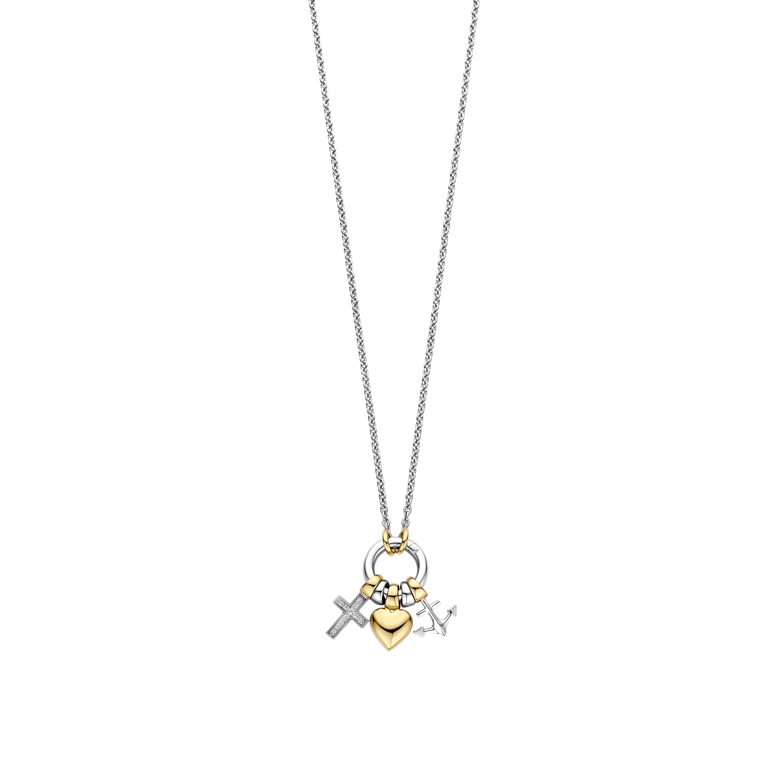 Pendentif pour femme en argent 925, cubic zirconium, coeur, croix, ancre - 34115ZY/42 - Ti Sento Milano