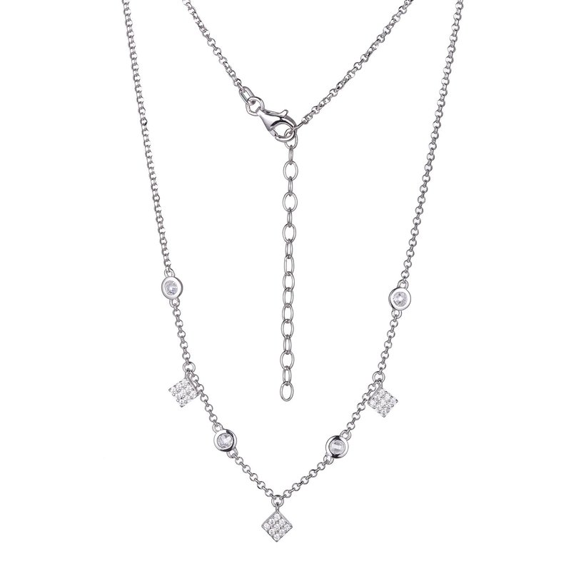 Collier argent 925, 3 carrés et 3 ronds garnis de pierres