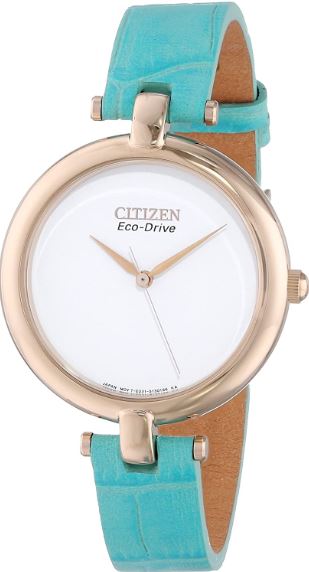 Montre femme, stainless, bracelet cuir, eco-drive