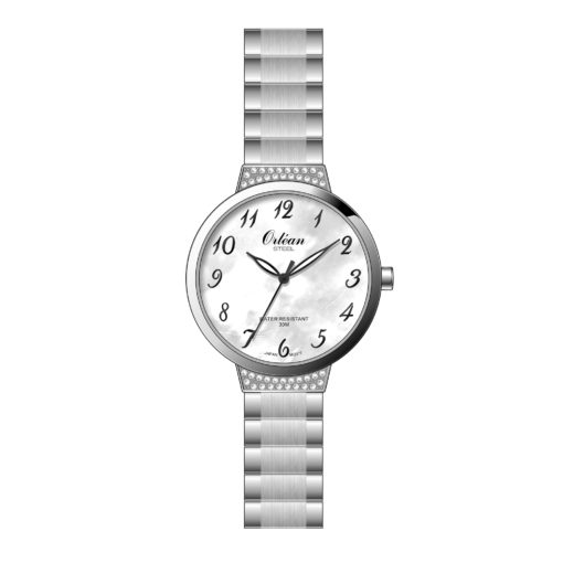 Montre pour femme en stainless, bracelet élastique, cubic zirconium, 3ATM
