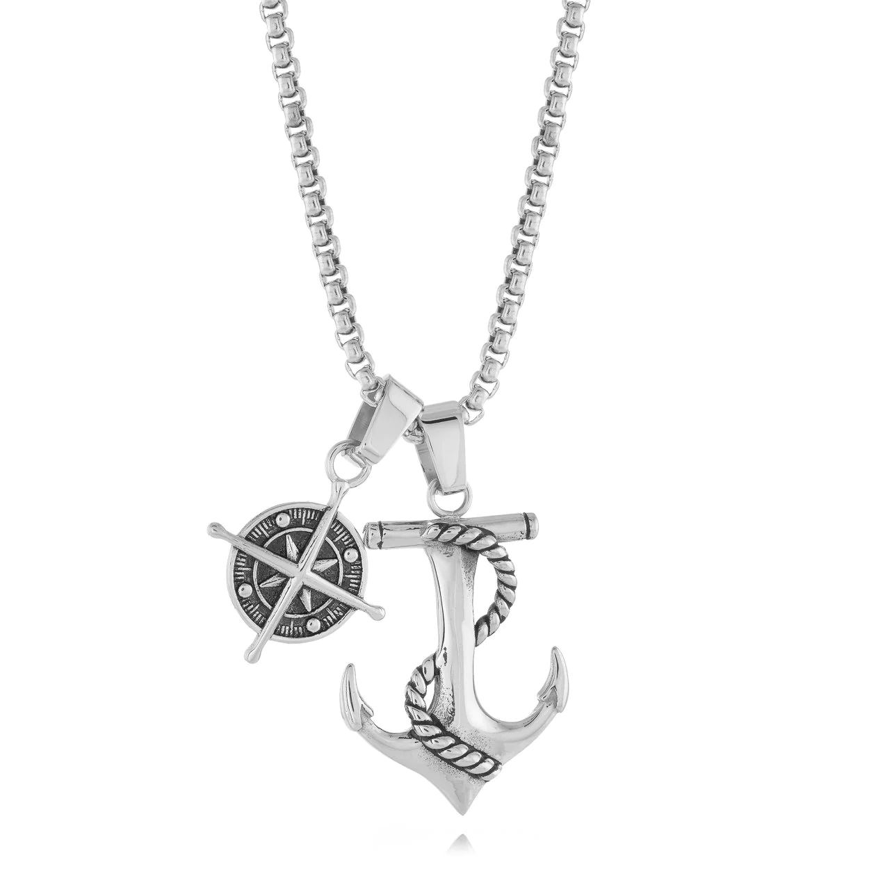 Pendentif pour homme en stainless, ancre, rose des vents - SP227 - Italgem