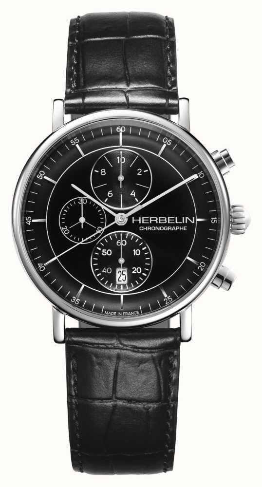 Montre pour homme en stainless, bracelet de cuir, chrono, verre saphir, mouvement suisse - 35647AP14 - Michel Herbelin
