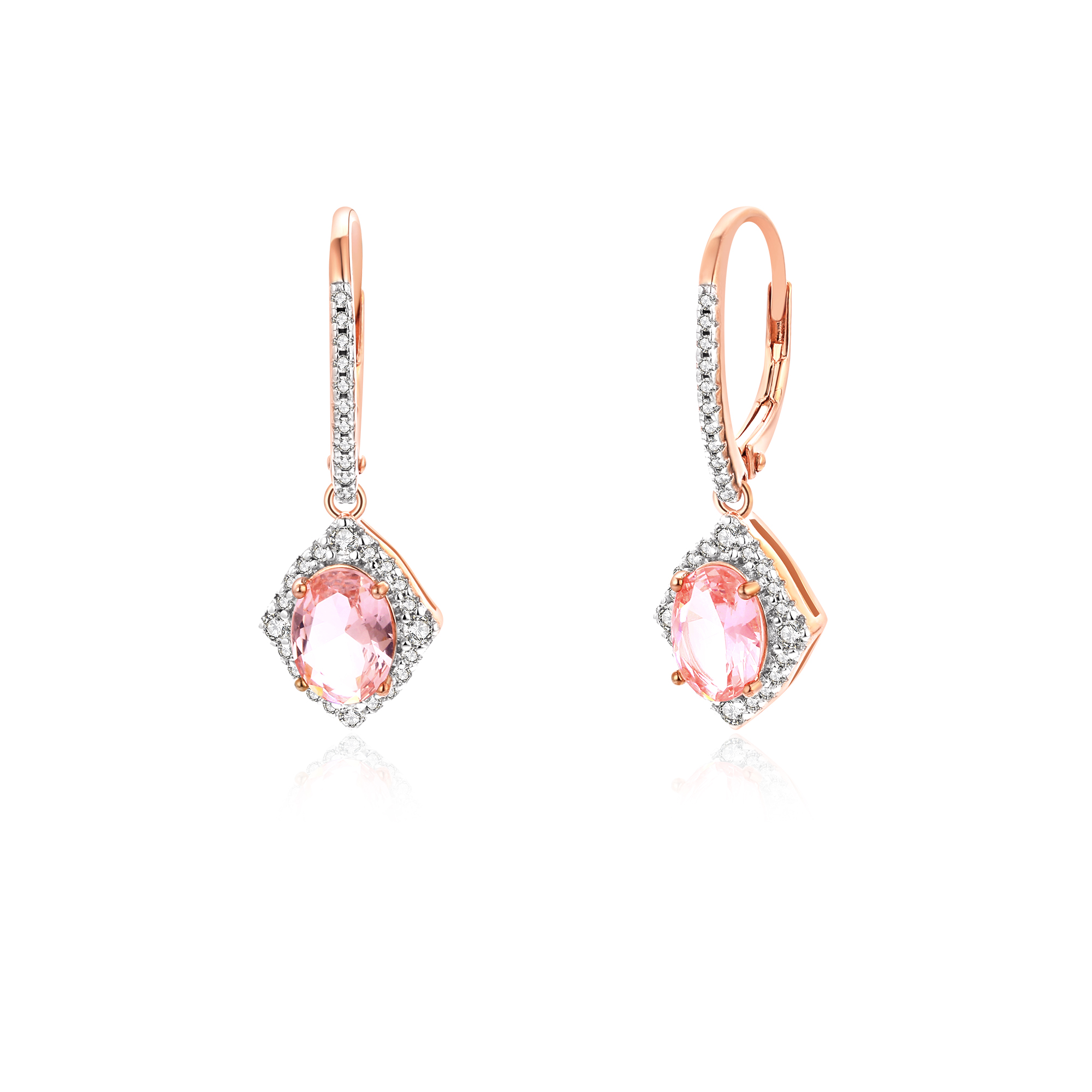 Boucles d'oreilles pour femme en argent 925, morganites laboratoire, cubic zirconium - BO-CELESTE-R - Pinkalie