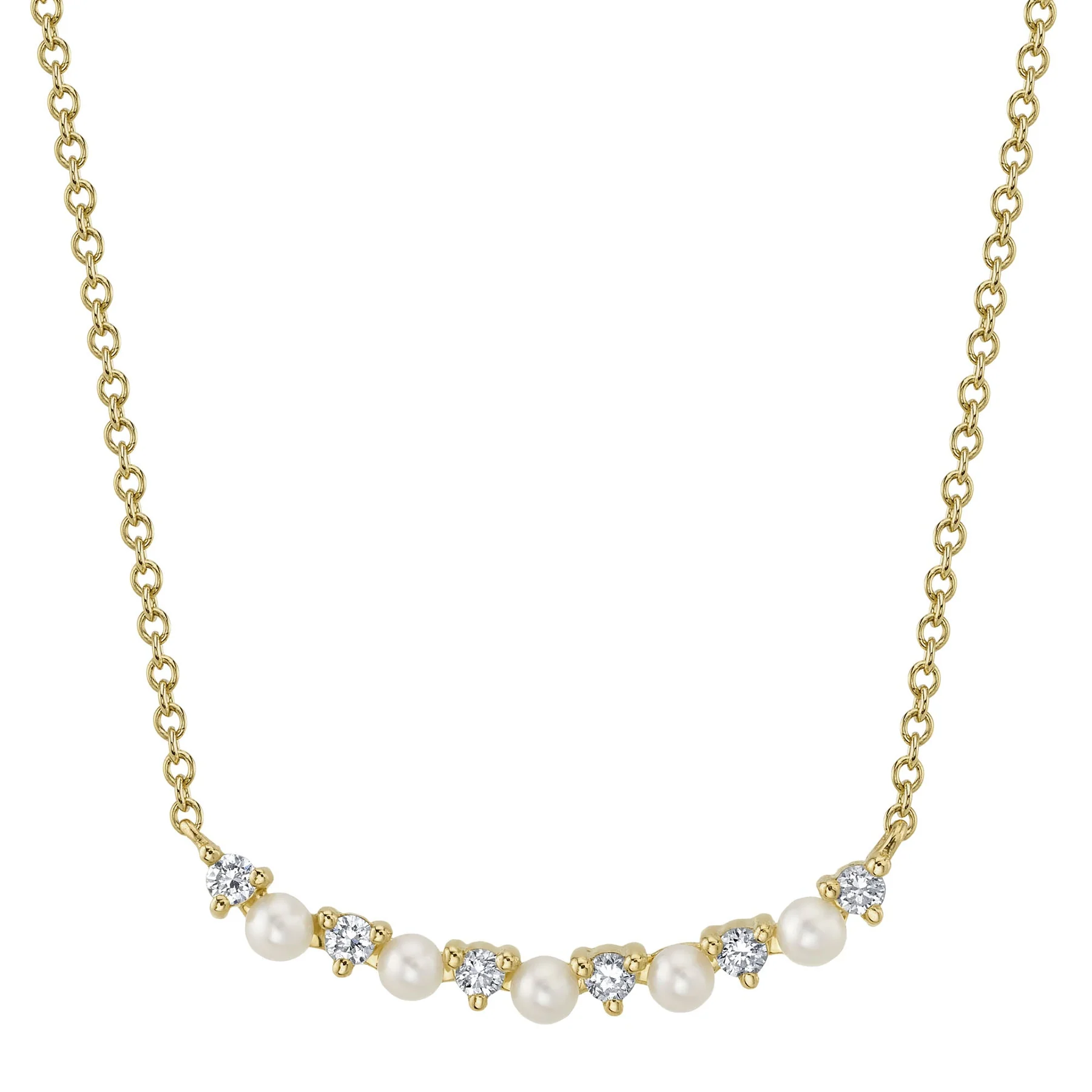 Collier pour femme en or 14k, 0.12 carat de diamants SI, perles