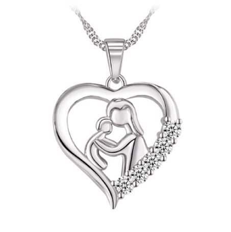 Pendantif argent 925, coeur, 5 pierres, famille