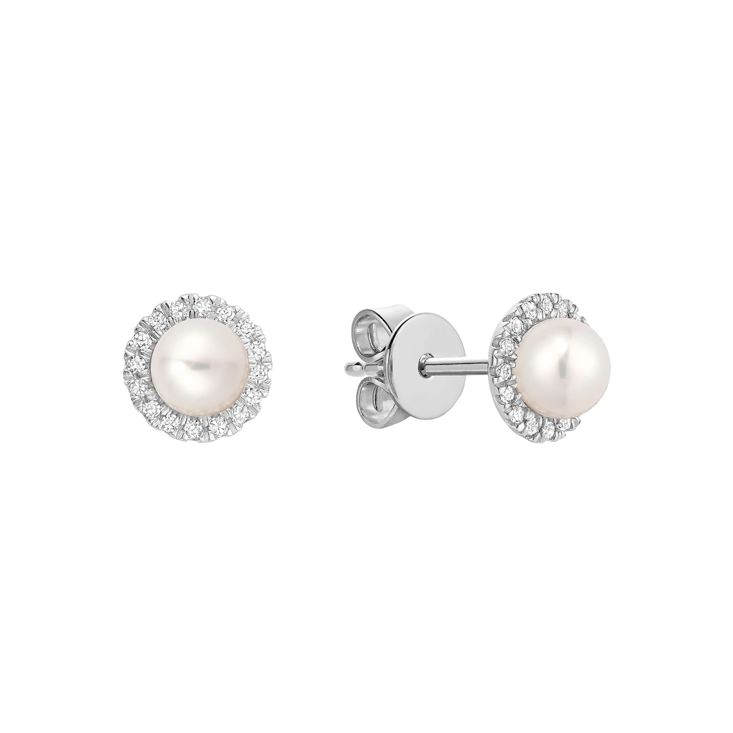 Boucles d'oreilles pour femme en or 10k, 32 diamants pour 0.10 carat, 2 perles d'eau douce 4.5-5.5mm