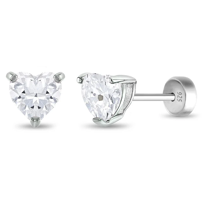 Boucles d'oreilles vissées pour enfant en argent 925, cubic zirconium, coeurs - SS-03-00422 - In Season Jewelry