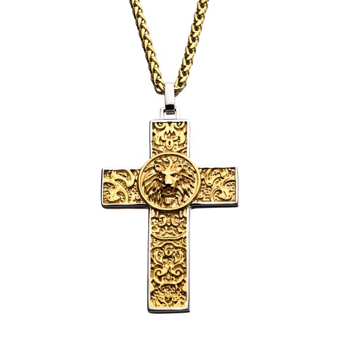 Pendentif pour homme en stainless, croix, lion