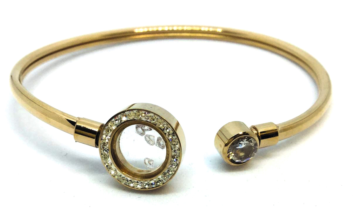 Bracelet stainless rigide, pierres bougeantes