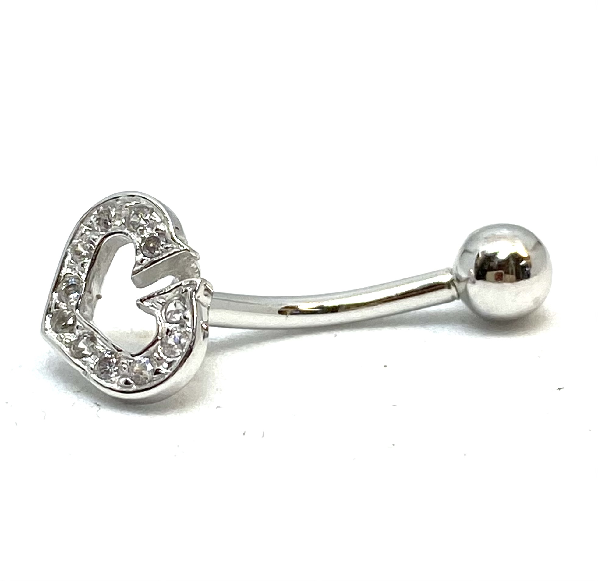 Barbel en or 14K, coeur garni de zircons