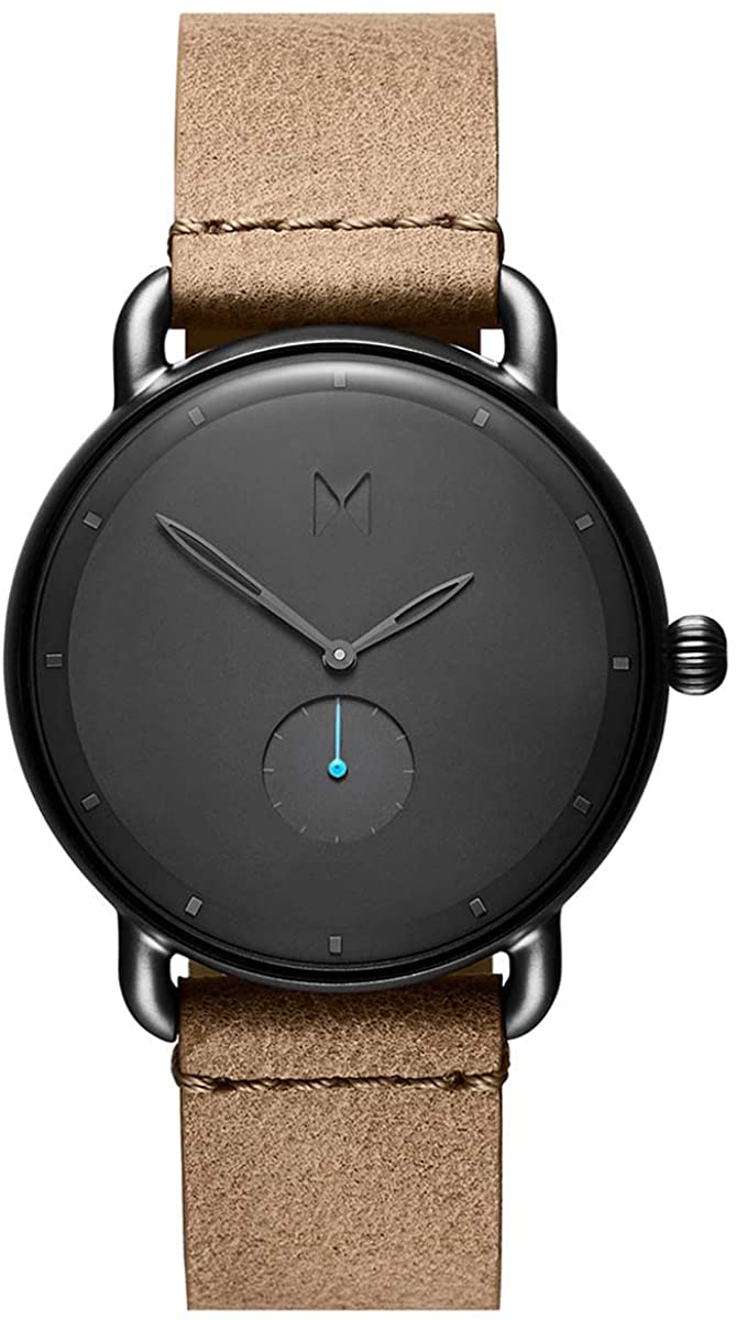 Montre stainless, bracelet cuir, 5ATM