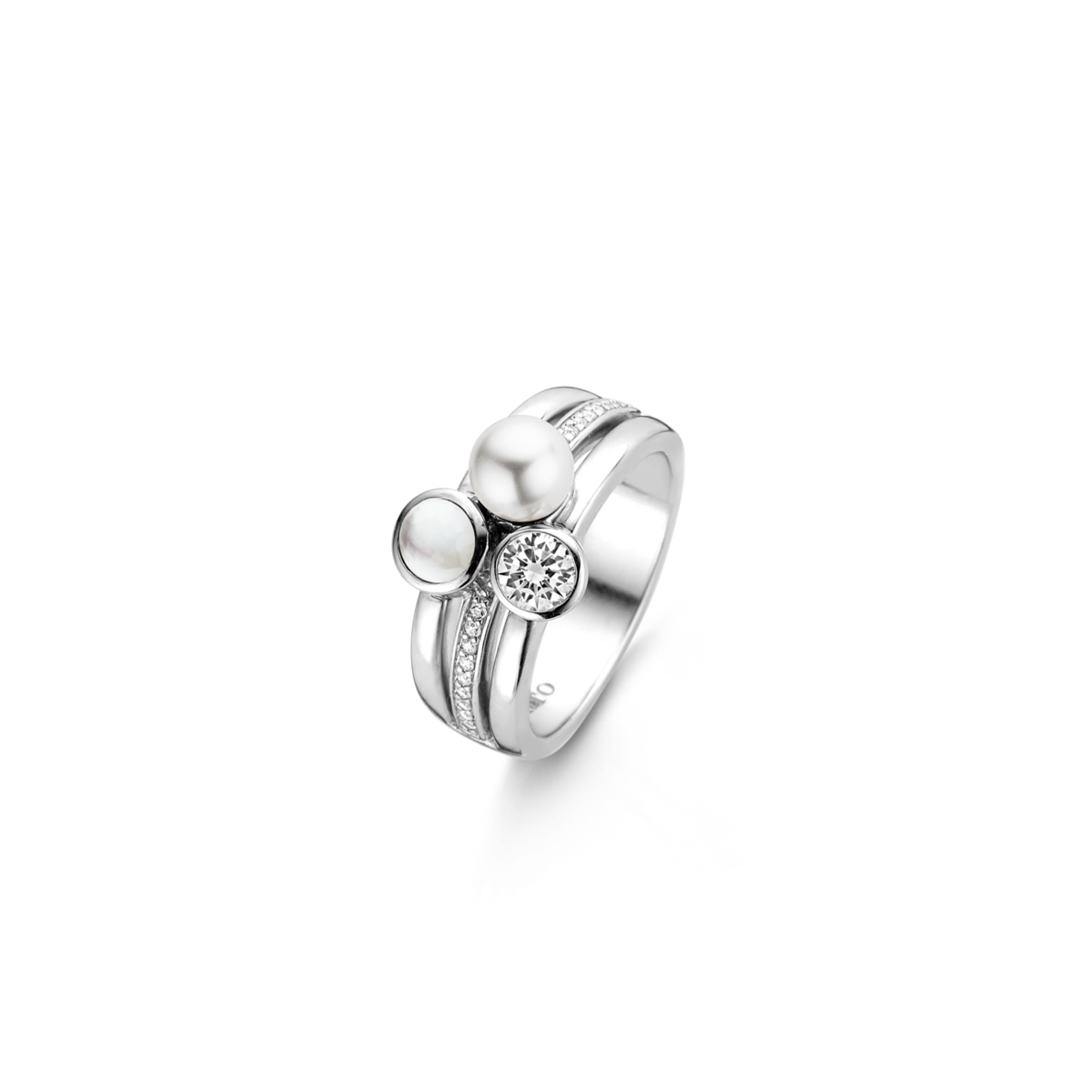 Bague argent 925 garnie de pierres et d'une perle