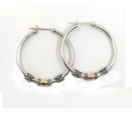 Boucles d'oreilles pour femme en argent 925 et or 18K, fourchette