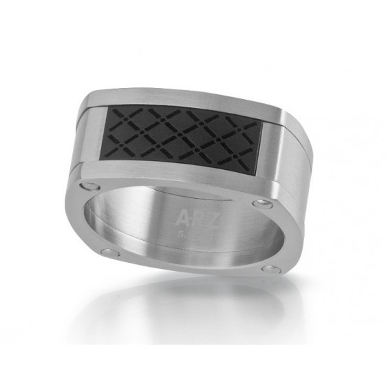 Bague stainless carrée, rectangle noir