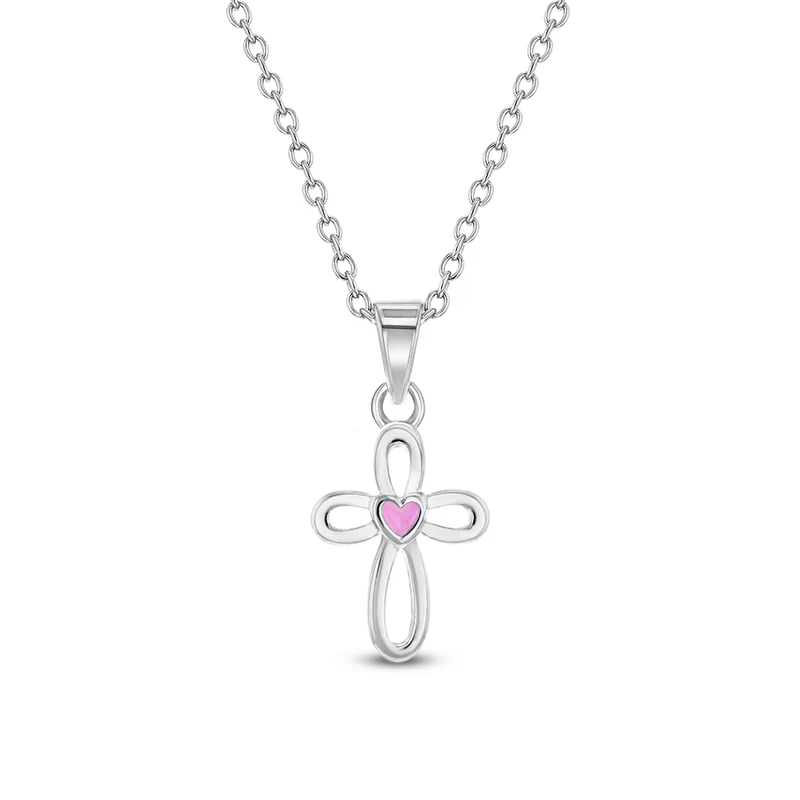 Pendentif pour enfant en argent 925, croix, coeur - SS-10-00094 - In Season Jewelry