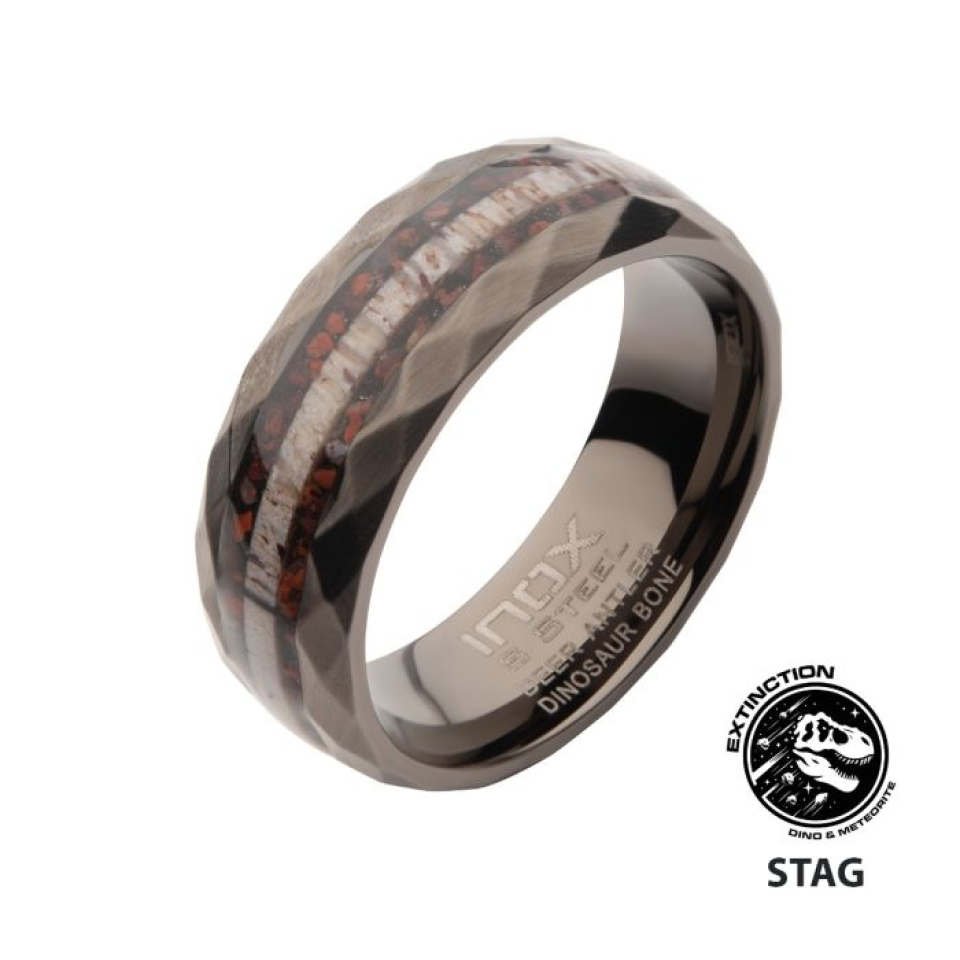 Jonc pour homme en stainless et os de dinosaur - FRDB837-09 - Inox