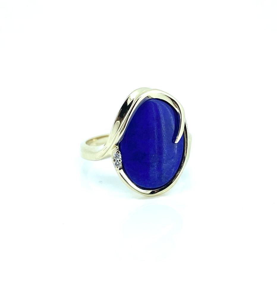 Bague pour femme en or 10k, 1 lapis lazuli 15x12mm, 2 diamants pour 0.02 carat - BG0322 - Creation Thibodeau