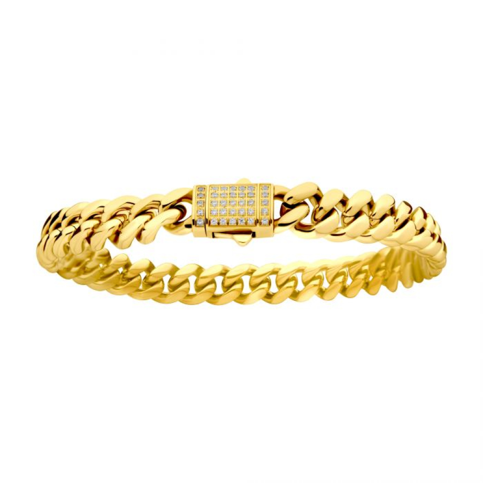 Bracelet pour homme en stainless, gourmette, cubic zirconium - NSTC2108-85GP - Inox