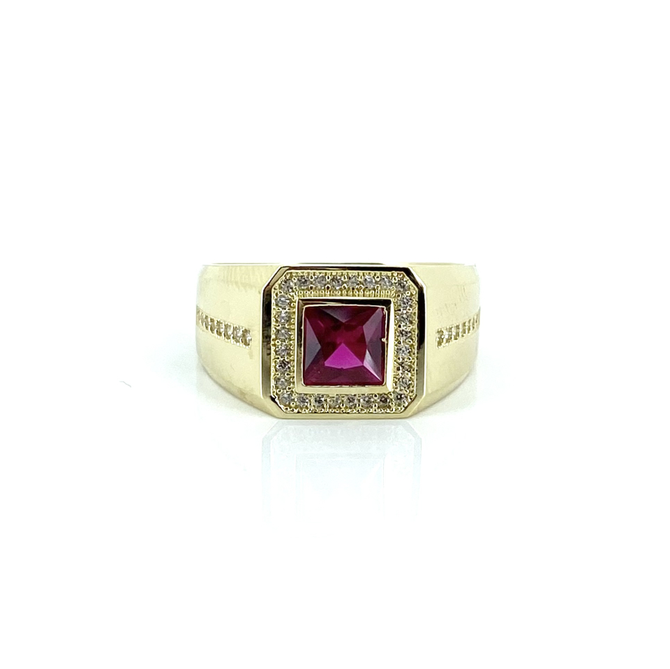 Bague pour homme en or 10k, zircons - RY-D38-260/RD - C.B.E
