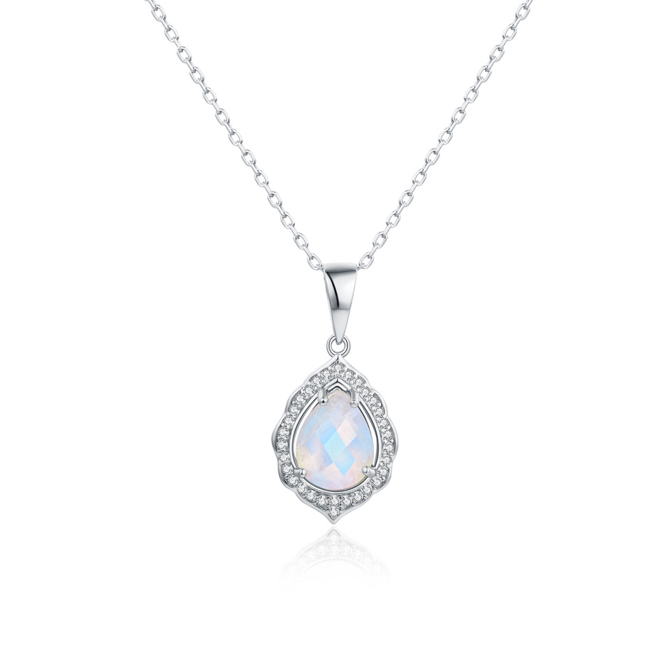 Pendentif pour femme en argent 925, pierre de lune AAA, cubic zirconium - ADELE-S - Pinkalie