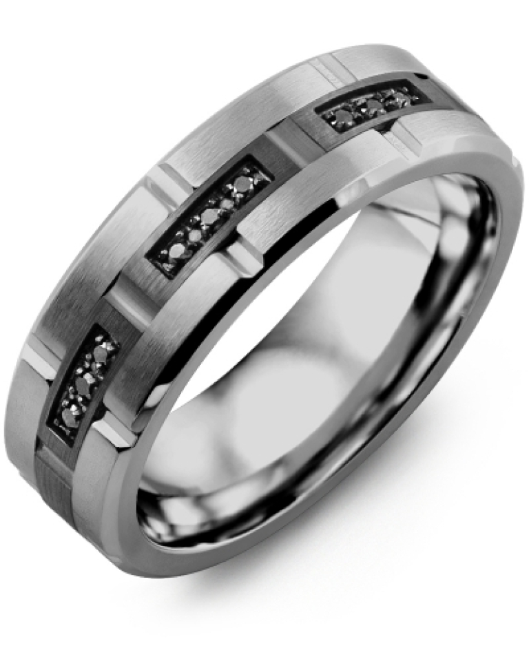 Bague pour homme en or 10k et tungstène, 9 diamants pour 0.09 carat - MID710GF-9B - Madani