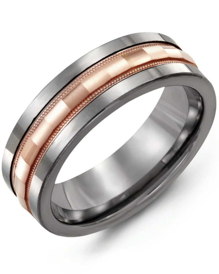 Bague pour homme en or 10k et tungstène - MAC710TP - Madani
