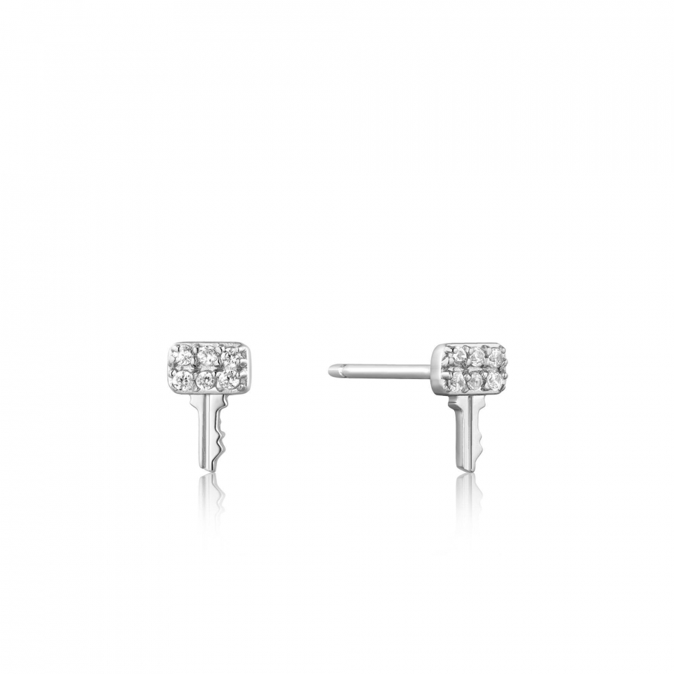 Boucles d'oreilles pour femme en argent 925, zircons, clée - E032-05H - Ania Haie