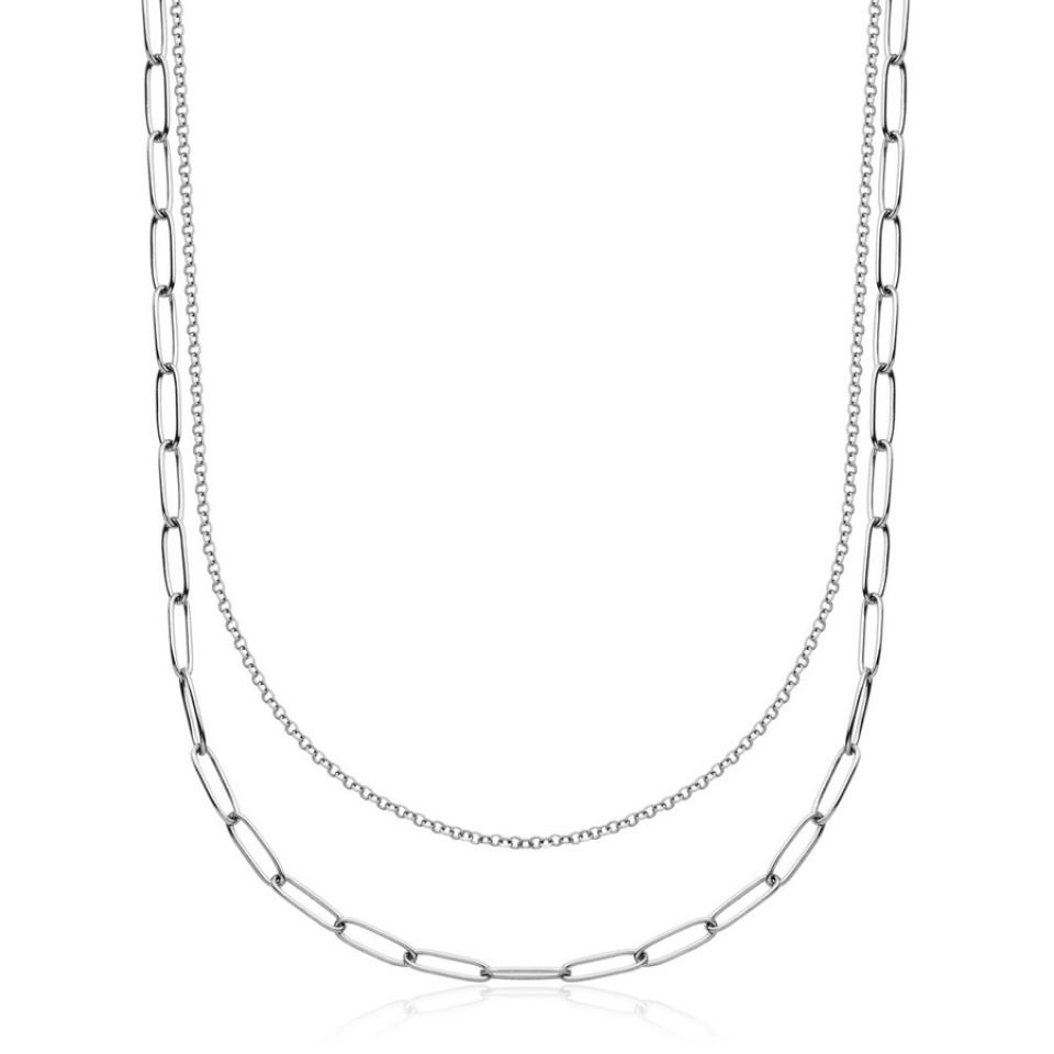 Collier double pour femme en stainless, rolo, paperclip - T0XE830116 - Steelx