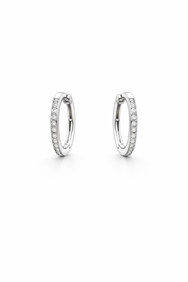 Boucles d'oreilles pour femme en stainless, zircons, huggies - BONAT-18CZ-B - Nathalie Belanger