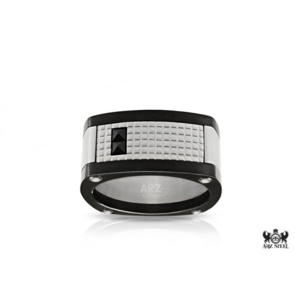Bague stainless carrée, 2 pierres carrées - SSR05-A09 - Arezzo