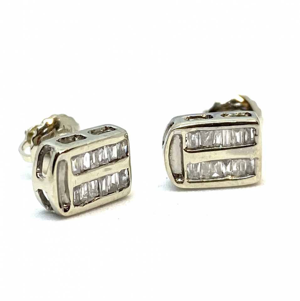 Boucles d'oreilles vissées pour femme en or 10kK, 24 diamants pour 0.3 carat - BO155 - Divers