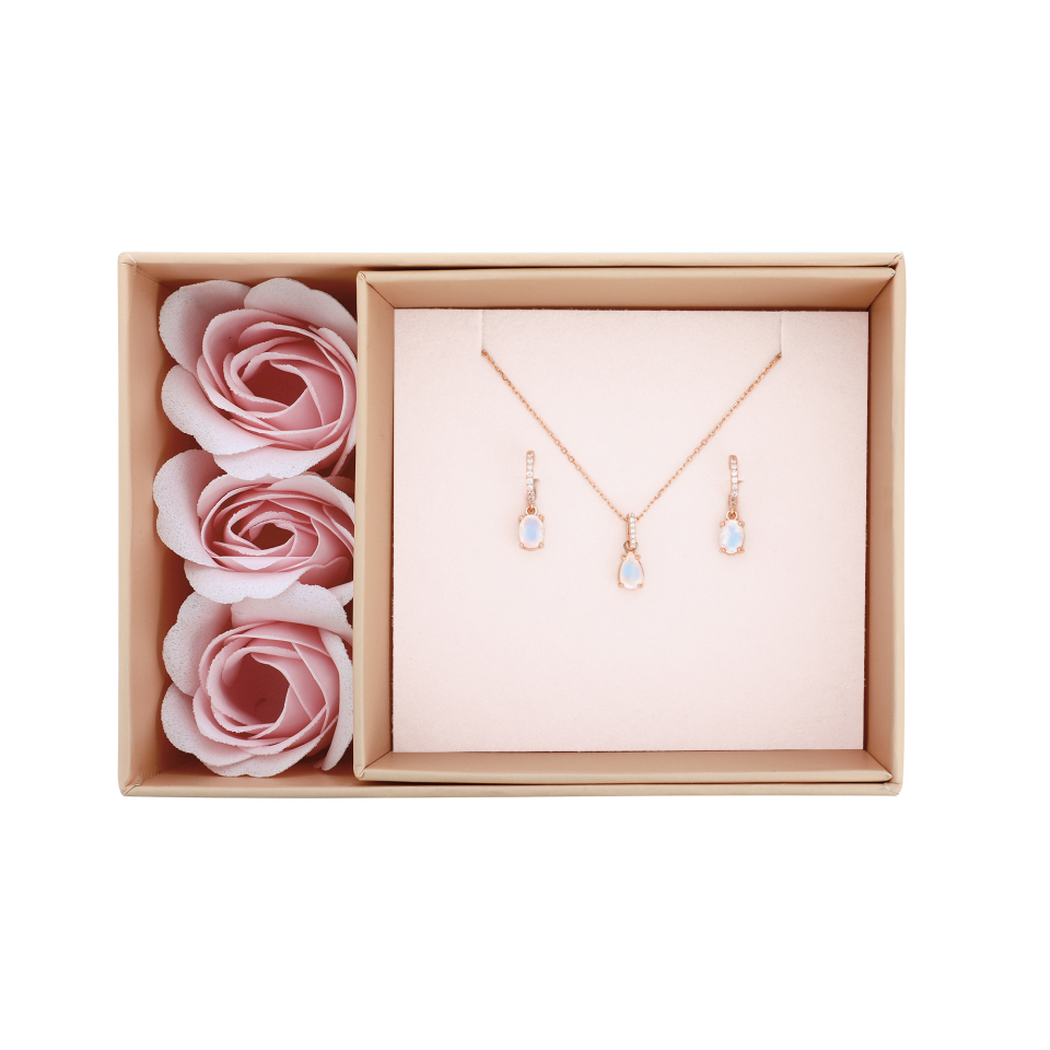 Ensemble de boucles d'oreilles et pendentif pour femme en argent 925, quartz, cubic zirconium - COFFRET-NICOLE-R - Pinkalie
