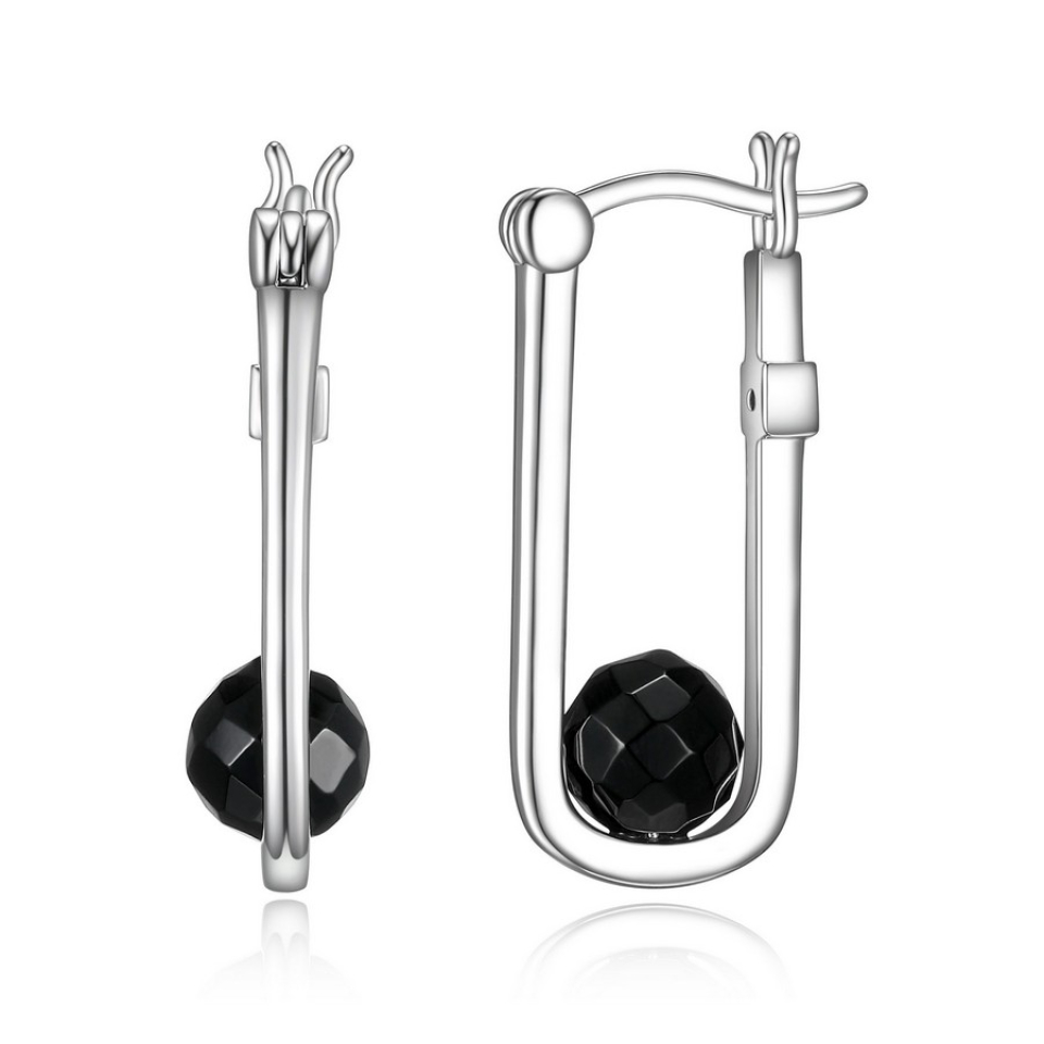 Boucles d'oreilles pour femme en argent 925, boules noires - R2LCFW270J - ELLE