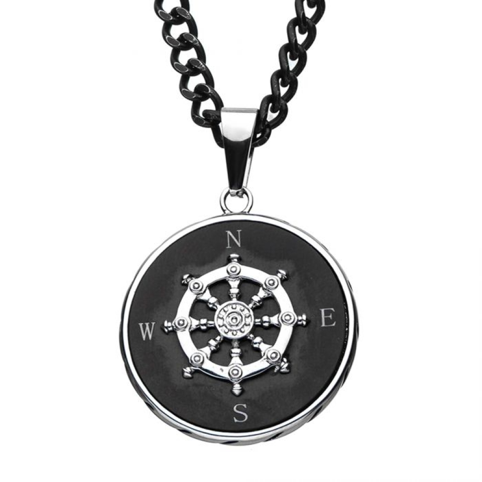 Pendentif pour homme en stainless, gouvernail - SSP21375NK1 - Inox